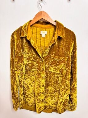 Maeve Golden Velvet Button-Down Top